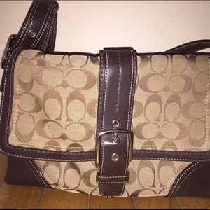 COACH brown and beige signature pocketbook